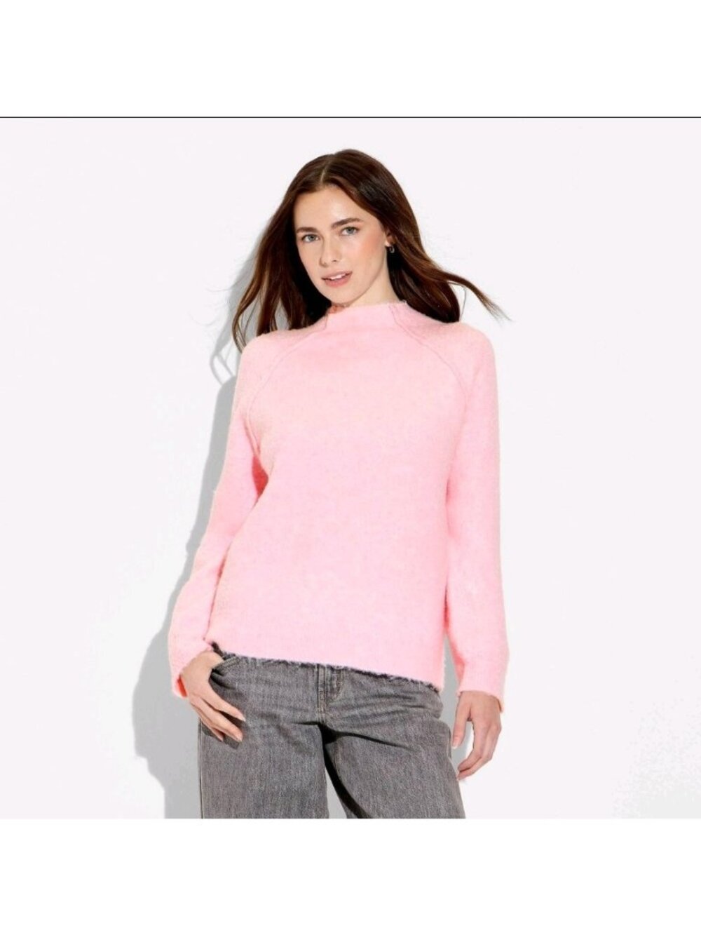 Women's Wild Fable Turtleneck Boucle Tunic Pullover Sweater Pink Size L (WL549)